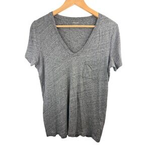 Madewell Heather Gray Whisper Cotton V Neck Pocket Tee Shirt Womens Sz M Comfy